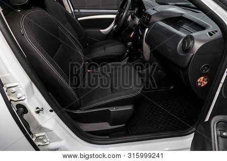 Novosibirsk, Russia - July 17, 2019:  Nissan Terrano, Close-up Of The Dashboard, Player, Steering Wh
