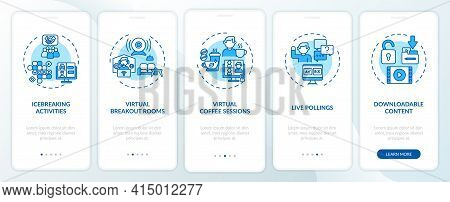 Remote Events Success Tips Onboarding Mobile App Page Screen With Concepts. Games, Polls Walkthrough