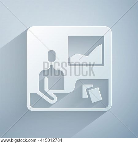 Paper Cut Trading Courses Icon Isolated On Grey Background. Distance Learning Finance Management, Bu