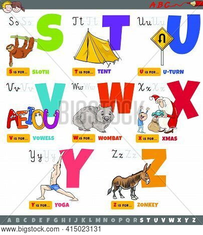 Cartoon Illustration Of Capital Letters Alphabet Educational Set For Reading And Writing Practice Fo