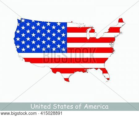 United States Of America Usa Flag Map. Map Of U.s.a. With The American National Flag Isolated On A W