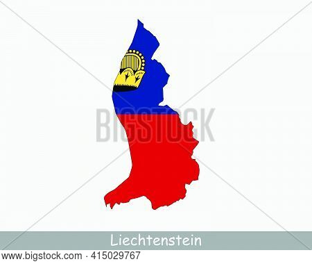 Liechtenstein Map Flag. Map Of The Principality Of Liechtenstein With National Flag Isolated On Whit