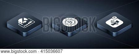 Set Isometric Stocks Market Growth Graphs, Mobile Stock Trading And Bitcoin Icon. Vector