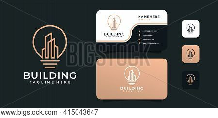 Light Bulb Building Real Estate Idea Logo With Business Card Vector Template. Logo Can Be Used For I