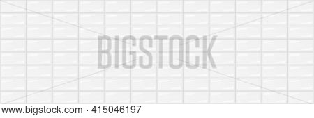 Subway Tile Background. White Seamless Patter For Kitchen Backsplash, Bathroom Wall, Shower. Vector 