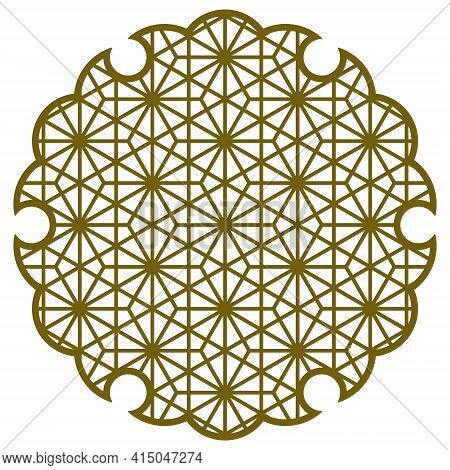 Yukiwa Flower With Pattern In Japanese Style Of Kumiko Zaiku. Design Element For Laser Cutting .