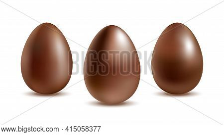 Chocolate Egg Set With Shadows Isolated On White Background. Chocolate Dessert. Wealth And Religion 