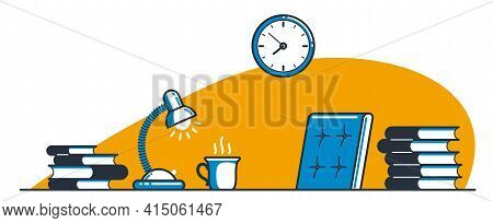 Workplace Of Intellectual Worker Employee Or Studying Student Vector Flat Illustration Isolated, Edu