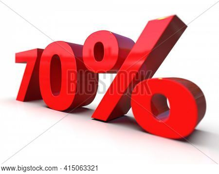 3D Illustration:70 Percent Interest Rate Sign, Red 70% Percent Discount 3d Icon on White Background, Special Offer 70% Discount Tag, Sale Up to 70 Percent Off, Seventy % Letters Sale SymbolÂ 