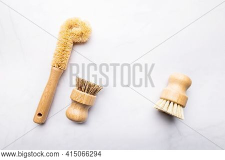 Eco Friendly Plant Based Cleaning Brush Set, Bamboo Kitchen Scrub Brush Set Of 3. Zero Waste Food Cl