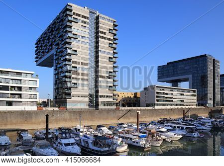 Cologne, Germany - September 21, 2020: Skyline Of Rheinauhafen District In Cologne City, Germany. Fo