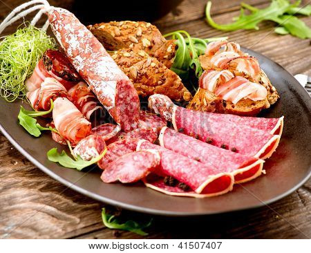 Salsiccia. Vari italiano prosciutto, salame e pancetta