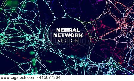Neural Network Artificial Intelligence Vector Background. Machine Network Neurons. Blockchain Databa