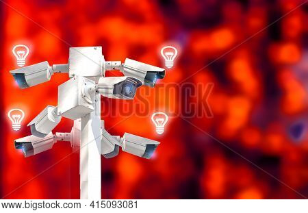 Multi-angle Cctv On Pillar 360 Degree System Background Blast Cipping Path.
