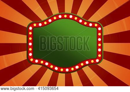 Green Retro Blank American Electric In Retro Style. Glowing Green. In The Orange Rays. Stock Vector 
