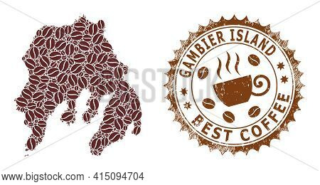 Mosaic Map Of Gambier Island From Coffee Beans And Scratched Mark For Best Coffee
