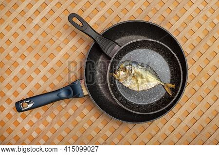 Smoked Sea Fish Selene Close-up In A Frying Pan