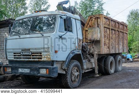 Russia - August 27, 2020. Kuvshinovo, Tver Region, Russia. There Is An Old Kamaz Truck At The Scrap 