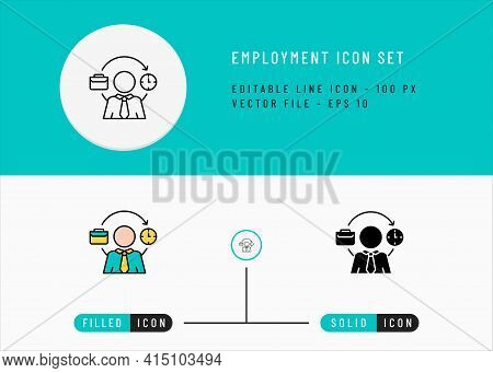 Employment Icons Set Editable Stroke Vector Illustration. Job Business Skill Symbol. Icon Line Style