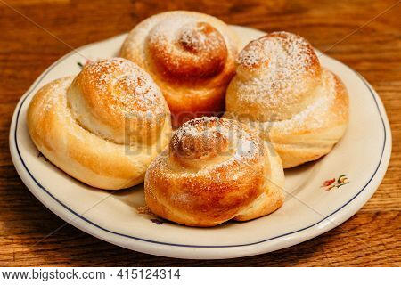 Traditional Easter Baking Served With Honey At Breakfast. Delicious Homemade Hot Buns From Sweet Yea