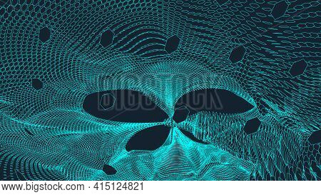 Abstract Vector Landscape Background. Cyberspace Grid. 3d Technology Illustration.
