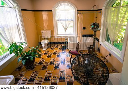 Key West, Usa - 04.30.2017: Interior Of Ernest Hemingway Home In Key West. Luxurious Villa In Spanis