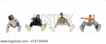 Young Stylish People In Modern Street Style Outfit Isolated On White Background, View From The Botto