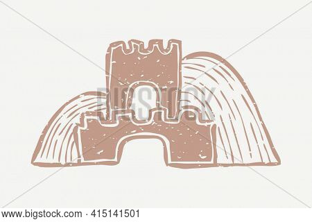 Sand castle printmaking in cute design element