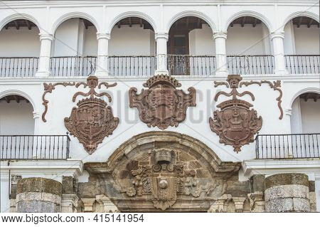 Plaza Of Spain In Llerena. Portal Of Casinet, Extremadura, Spain
