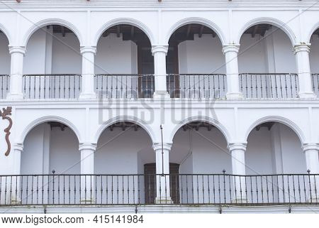 Plaza Of Spain In Llerena. Portal Of Casinet, Extremadura, Spain