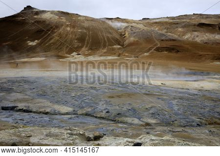 Hverir / Iceland - August 30, 2017: Hverir Geothermal And Sulfur Area Near Namafjall Mountain, Myvat