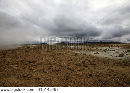 Hverir / Iceland - August 30, 2017: Hverir Geothermal And Sulfur Area Near Namafjall Mountain, Myvat