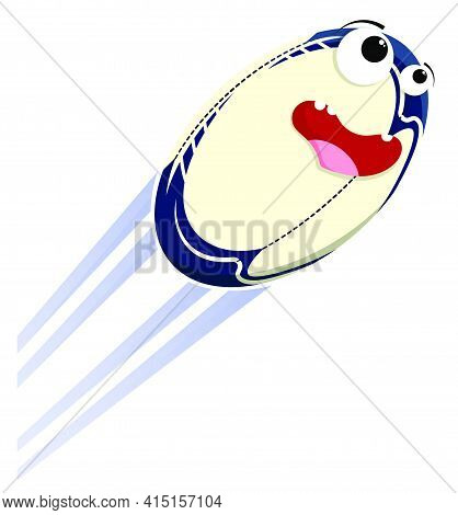 Loud Funny Crazy Rugby Ball Flies With Great Speed After Great Hit. Sport Equipment. Vector