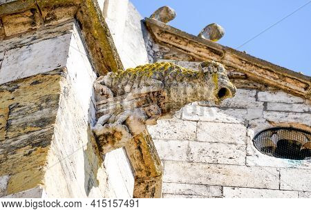 Lime Sandstone Gargoyles At St. Peter\'s Cathedral In Regensburg, Photographed In Spring