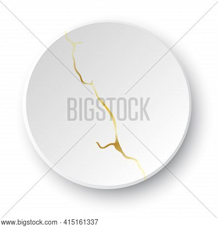 Gold Kintsugi Crack. Broken And Crack Effect, Craquelure And Damaged Texture. Vector Illustrations C