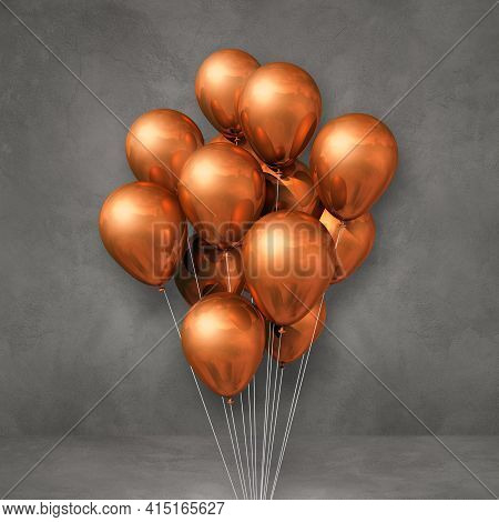Copper Balloons Bunch On A Grey Wall Background. 3d Illustration Render
