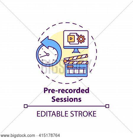 Pre-recorded Sessions Concept Icon. Virtual Event Content Idea Thin Line Illustration. Simulated Liv