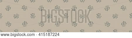 Hand Carved Leaf Block Print Seamless Border Pattern. Rustic Naive Folk Motif Illustration Banner. M