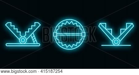 Trap Icons Set. Outline Set Of Trap Vector Icons Neon Color On Black