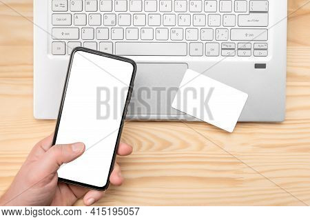 Online Paying Shopping, Electronic Payment With Mockup Credit Card, Mockup Cell Phone Mockup, Laptop