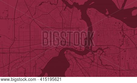 Red Vector Background Map, Jacksonville City Area Streets And Water Cartography Illustration. Widesc