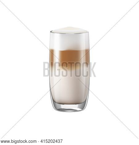 Coffee Drinks Realistic Composition With Transparent Glass With Coffee Vector Illustration