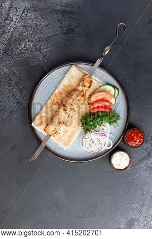 Chicken Kebab On A Skewer In A Plate.