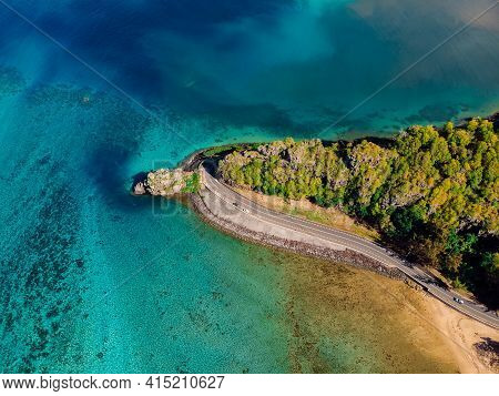 Maconde Point And Blue Ocean, Aerial View. Cape In Mauritius Island