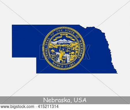 Nebraska Map Flag. Map Of Ne, Usa With The State Flag Isolated On White Background. United States, A