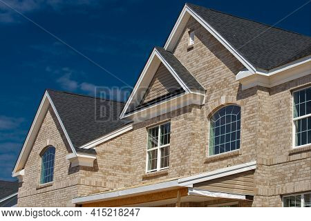 New House Is Tiled With Bricks Wall Building Fasade Roof
