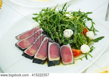 Delicious Dish On The Buffet Table. Cold Appetizers From The Chef For The Celebration