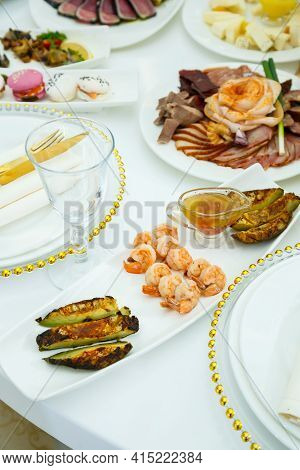 Delicious Dish On The Buffet Table. Cold Appetizers From The Chef For The Celebration