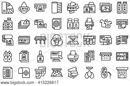 Digital Printing Icons Set. Outline Set Of Digital Printing Vector Icons For Web Design Isolated On 