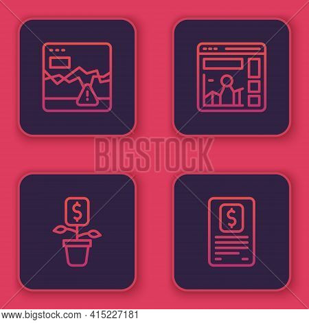 Set Line Failure Stocks Market, Dollar Plant, Website With Growth Graph And Business Finance Report.